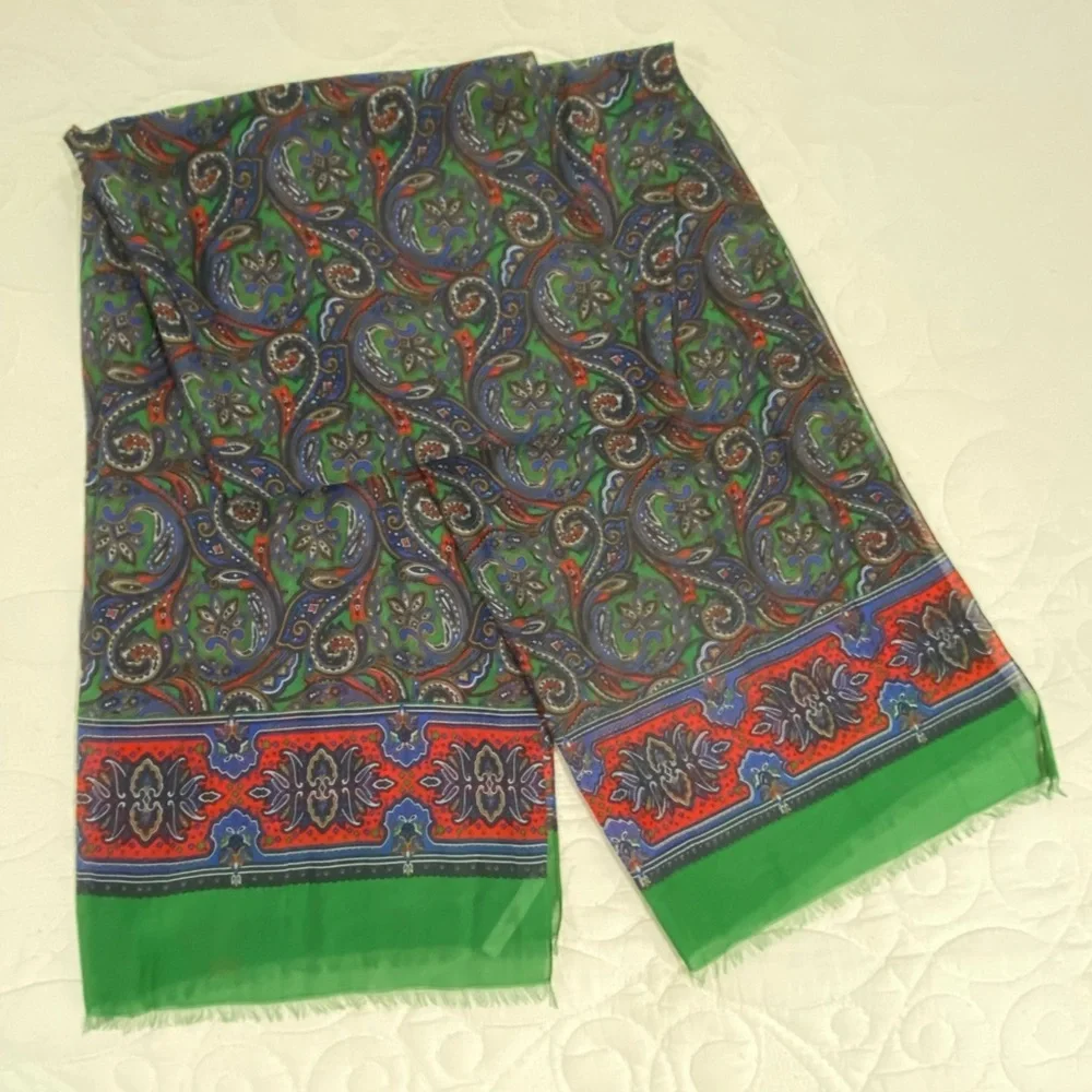 Talbots Red, Blue & Green Paisley Scarf Wrap 26 X 72